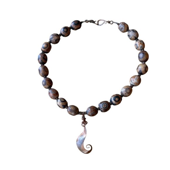 Handcrafted Beaded Necklace Tibetan Beads & Copper Swirl Pendant - Picture 1 of 4
